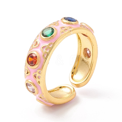 Flat Round Cubic Zirconia Cuff Rings RJEW-C021-04G-1