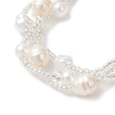 Round Plastic Imitation Pearl Multi-strand Beaded Bracelets for Women BJEW-JB12913-1