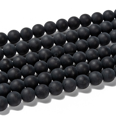 Dyed & Heated Natural Black Agate Bead Strands G-H056-8mm-1
