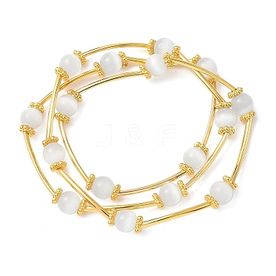 Cat Eye Round Beads Multi-strand Bracelets for Women BJEW-JB12338-02-1