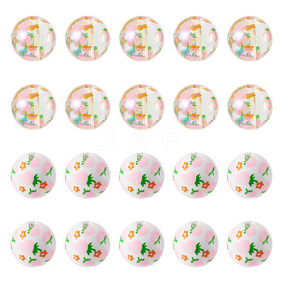 28Pcs 2 Styles Printed Opaque & Transparent Acrylic Beads OACR-TA0005-10-1