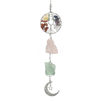 Wire Wrapped Natural Rose Quartz & Green Aventurine Pouch Pendant Deorations HJEW-JM01297-02-1