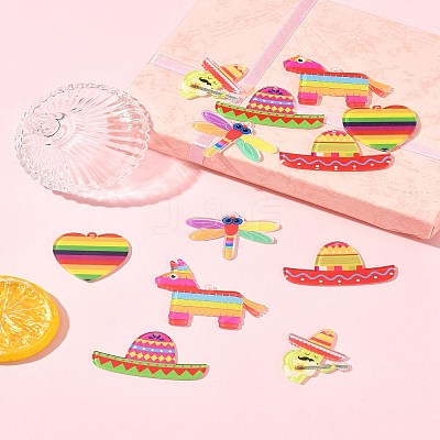12Pcs 6 Styles Rainbow Color Printed Acrylic Pendants Sets OACR-FS0002-10-1