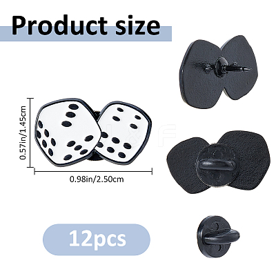 12Pcs Dice Enamel Pin JEWB-FH0003-03-1