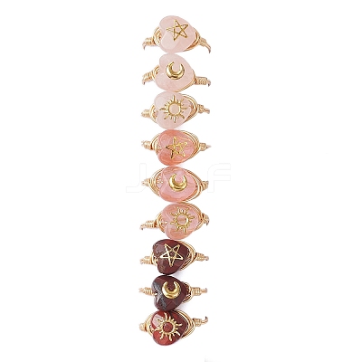 Brass & Cherry Quartz Rose Quartz Natural Red Rainbow Jasper Finger Rings for Women RJEW-JR00872-1