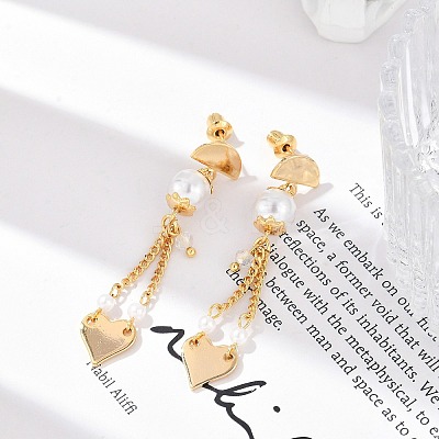Brass ABS Plastic Pearl Dangle Stud Earrings EJEW-U040-16G-1