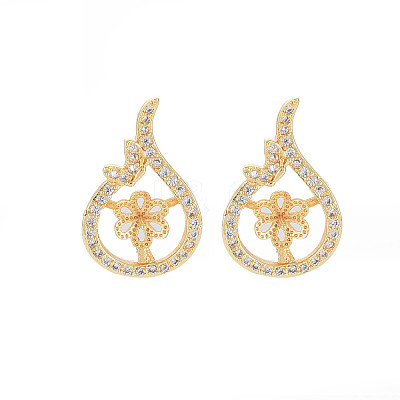 Brass Micro Pave Clear Cubic Zirconia Stud Earring Findings KK-S364-050-1