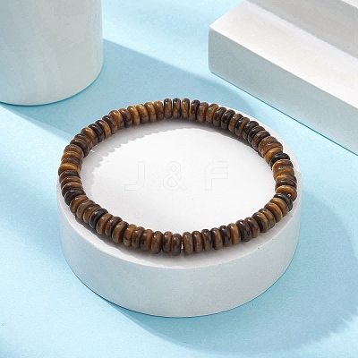 Natural Tiger Eye Disc Beaded Stretch Bracelets BJEW-JB09515-01-1