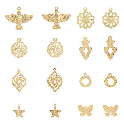 64Pcs 16 Style Rack Plating Brass Pendants KK-FH0006-67-1