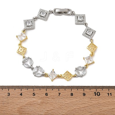 Brass Micro Pave Clear Cubic Zirconia Link Chain Bracelets for Women BJEW-C156-06C-GP-1