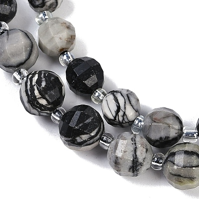 Natural Black Netstone Beads Strands G-G182-B32-03-1