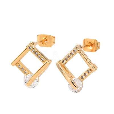Brass Micro Pave Cubic Zirconia Stud Earrings KK-CBACC01-04G-1
