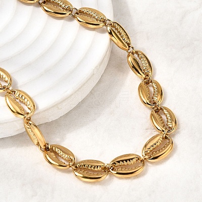 Ocean Beach 304 Stainless Steel Shell Shape Link Chain Necklaces for Women STAS-H258-01G-1