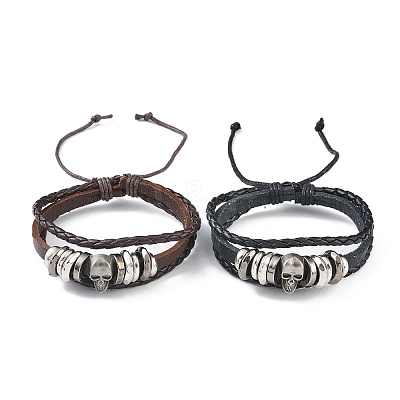 PU Leather & Waxed Cords Triple Layer Multi-strand Bracelets BJEW-G709-03-1