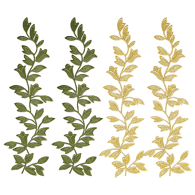 4Pcs 2 Colors Leaf Computerized Embroidery Polyester Ornament Accessories FIND-GF0005-29-1