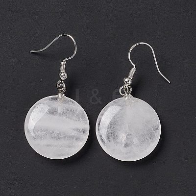 Natural Quartz Crystal Flat Round Dangle Earrings EJEW-D188-03P-02-1