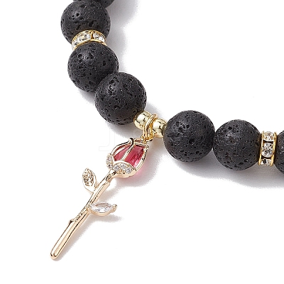 Natural Lava Rock Beaded Stretch Bracelets BJEW-JB11000-01-1