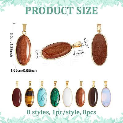 8Pcs 8 Styles Opalite & Synthetic Malachite & Turquoise & Goldstone G-PH0003-45-1