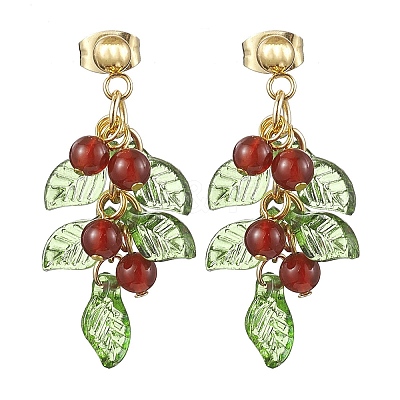 Christmas Natural Carnelian Stud Earring EJEW-TA00477-1