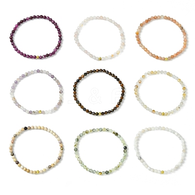 Natural Gemstone & Brass Beaded Stretch Bracelets for Women Men BJEW-JB13942-1