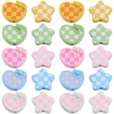 20Pcs 10 Styles Hounds Tooth Pattern Paint Alloy Beads FIND-SC0021-74-1
