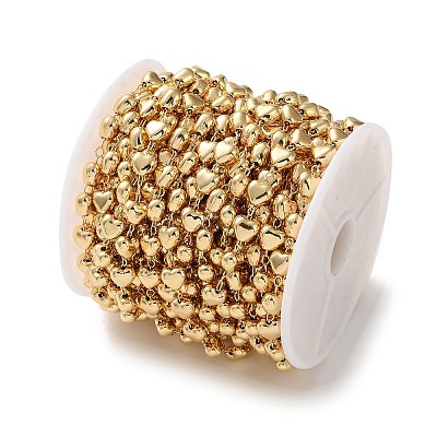 Brass Heart Link Chains KK-P351-01G-1