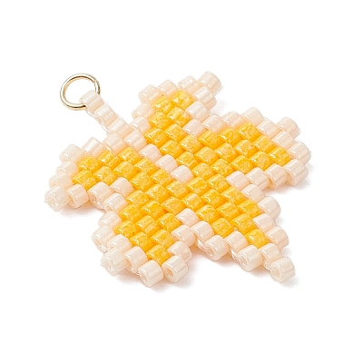 Glass Seed Beaded Maple Leaf Pendants PALLOY-MZ00889-01-1
