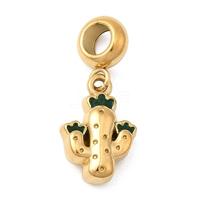 304 Stainless Steel Green Enamel European Dangle Charms STAS-D153-15G-1