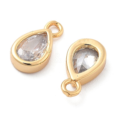 Brass Micro Pave Clear Cubic Zirconia Charms KK-G516-24G-1