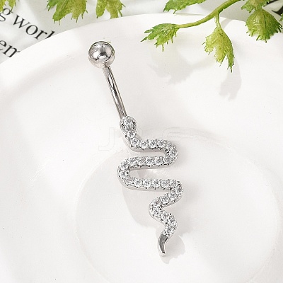 Alloy Rhinestone Snake Curved Barbell Belly Rings LS-AJEW-R007-03P-04-1