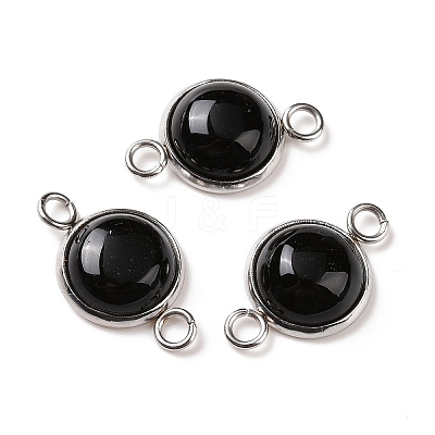 Natural Black Agate Connector Charms G-D059-01C-02-1