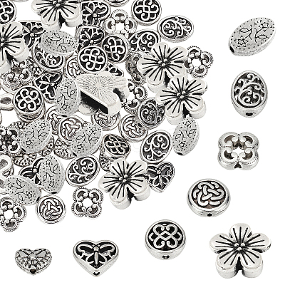 80Pcs 8 Styles Alloy Beads & Charms TIBEB-SC0001-08AS-1