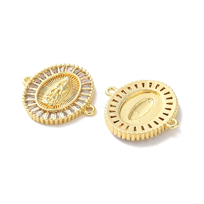 Rack Plating Brass Cubic Zirconia Virgin Mary Oval Connector Charms KK-C084-35A-G-1