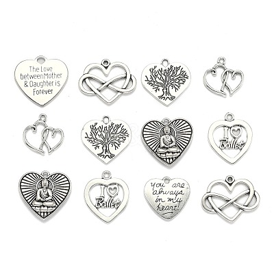Mixed Tibetan Style Alloy Heart Pendants TIBEP-X0004-02-AS-1