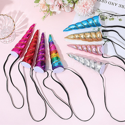 8Pcs 8 Colors Cloth Unicorn Horn Ear Elastic Headband OHAR-GF0001-50-1