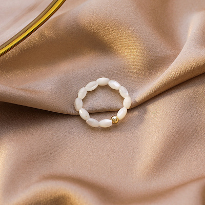 Natural Shell Beaded Stretch Rings for Women WG0687E-03-1