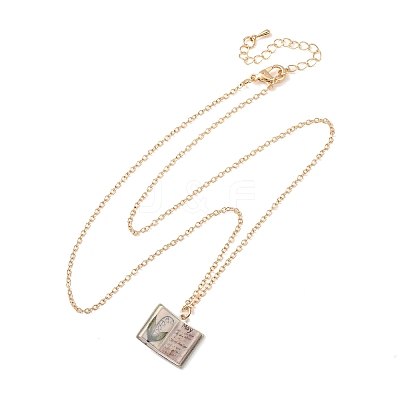 Brass Enamel Book Pendant Necklaces for Women KK-CBAF5B9-01G-05-1