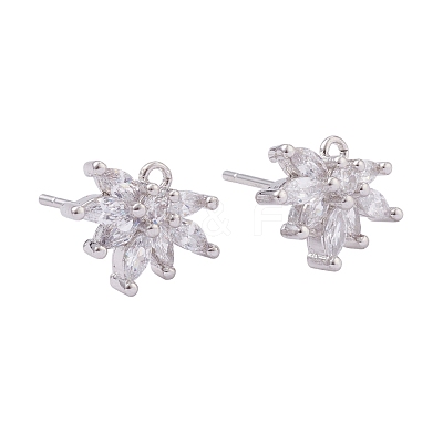 4 Pairs 2 Style Brass Micro Pave Clear Cubic Zirconia Stud Earring Findings KK-ZZ0001-07-1
