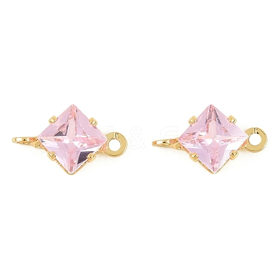 Brass Pave Cubic Zirconia Rhombus Connector Charms KK-P347-04G-1