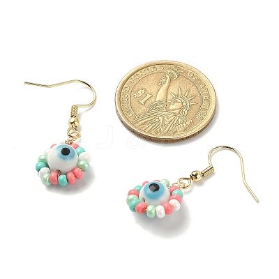 Glass Seed & Lampwork Evil Eye Dangle Earring EJEW-JE05294-1