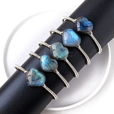 Hand-woven Natural Labradorite Alloy Cuff Bangles PW-WGEEB8F-01-1