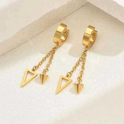 Fashionable Retro Geometric Cone Triangle Tassel 201 Stainless Steel Hoop Earrings JW1667-1
