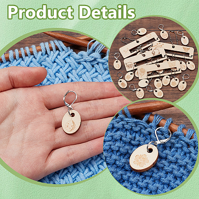Oval Wooden Pendant Locking Stitch Markers and Frame HJEW-FG00009-1