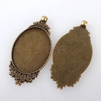 Vintage Tibetan Style Alloy Carved Rose Big Pendant Cabochon Settings X-TIBEP-M018-99AB-NF-1