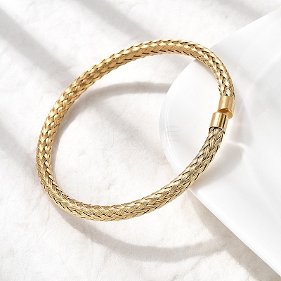 Braided 304 Stainless Steel Cuff Bangles for Women BJEW-A067-04G-1