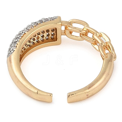 Chain Style Brass Micro Pave Clear Cubic Zirconia Open Cuff Ring for Women RJEW-Q819-06G-1