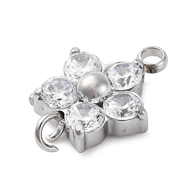 304 Stainless Steel Micro Pave Cubic Zirconia Flower Connector Charms STAS-U042-01P-02-1