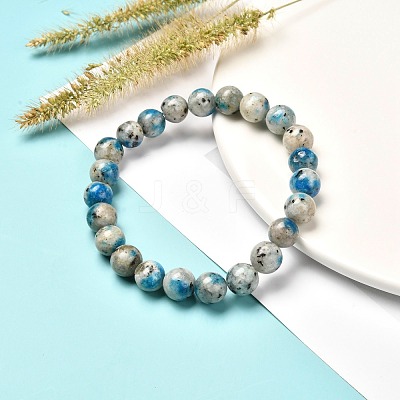 Natural K2 Stone/Raindrop Azurite Round Beads Stretch Bracelet for Men Women BJEW-JB06812-1