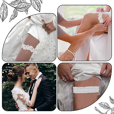 Flower Pattern Polyester Lace Elastic Bridal Garters AJEW-WH0470-01-1