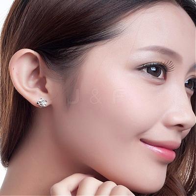 Real Platinum Plated Flower Brass Stud Earrings EJEW-EE0001-230-1